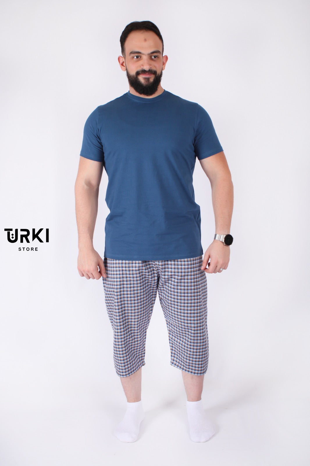 بيجاما رجالي قطن كلاسيك تي شيرت + بنتاكور من تركي