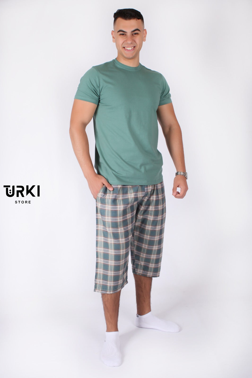 بيجاما رجالي قطن كلاسيك تي شيرت + بنتاكور من تركي